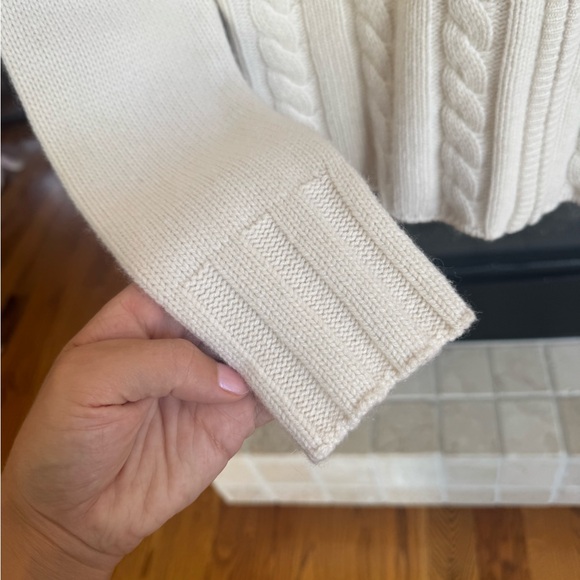 Collection Fifty Nine Cream Cable Knit Zip Front Cashmere Sweater - Picture 5 of 8